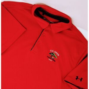 Under armour US OPEN Torrey Pines Red Polo Shirt  Men's Size Large Heat Gear EUC
